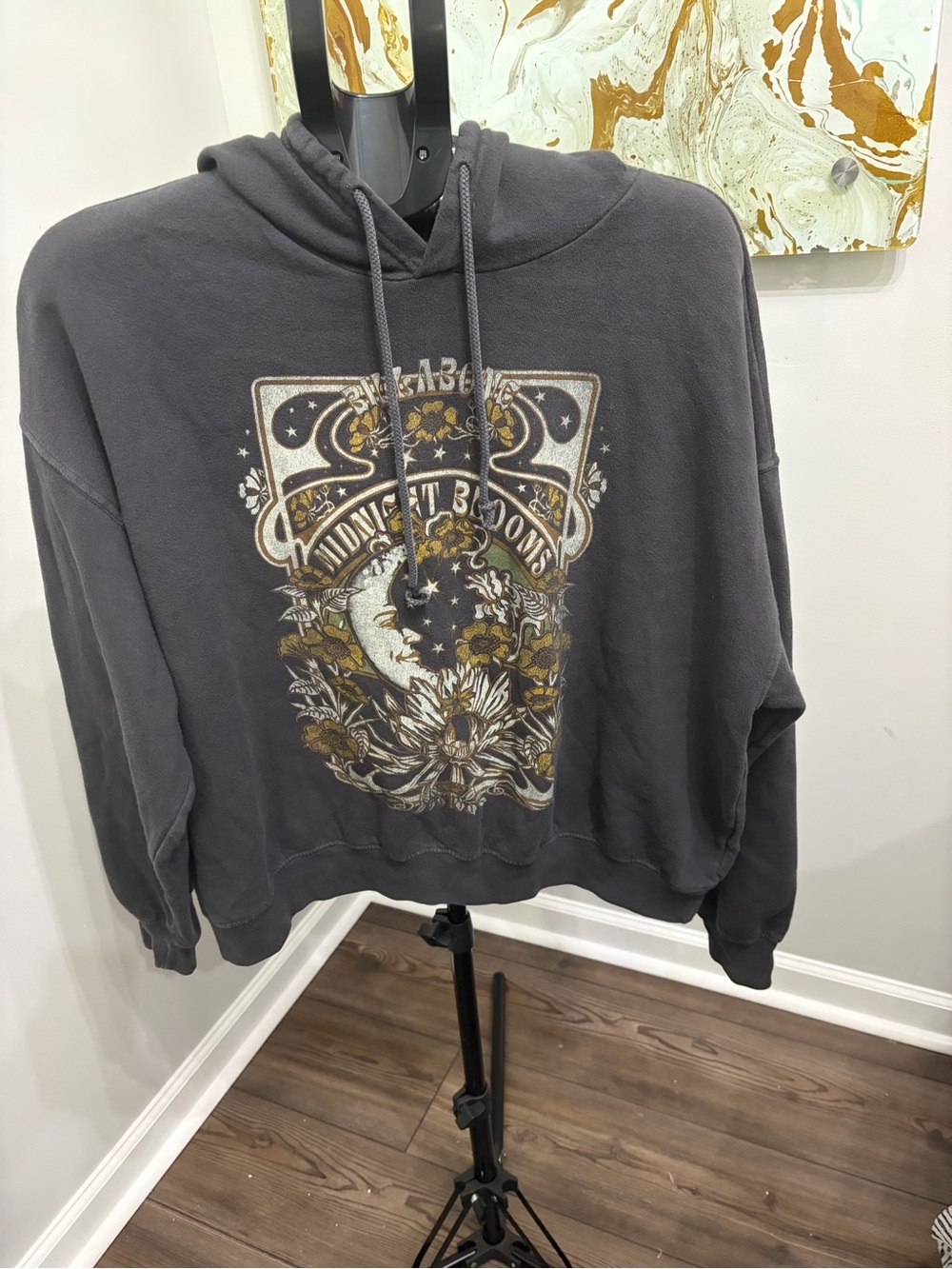 Billabong Keep Ridin "Midnight Blooms" Oversized Hoodie Size L Faded Black